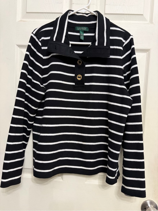 Lauren Ralph Lauren Sweaters - Ralph Lauren Black & White Striped Polo Pullover gold button accents size XL